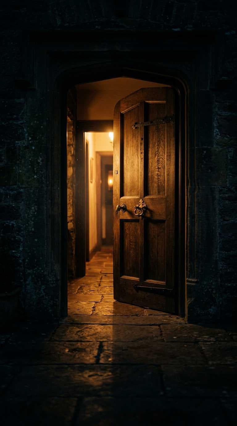 A warm-lit threshold at night